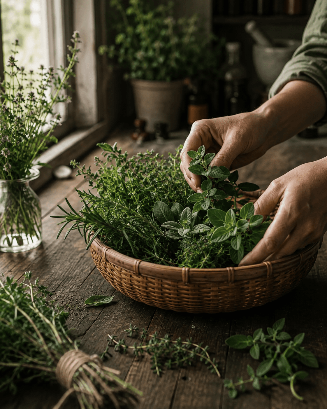 Fresh herbs being gathered